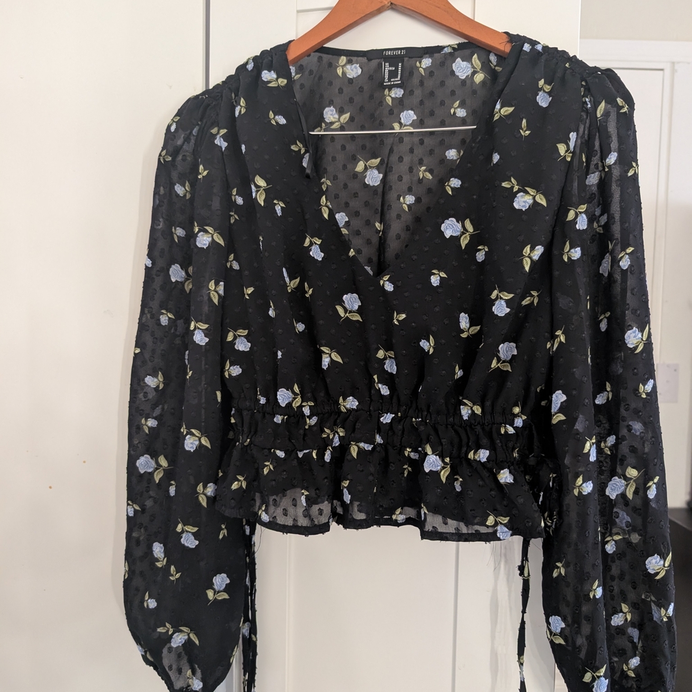 Floral Black BlouseBlack and blue floral sheer blouse from Forever 21. Worn once
